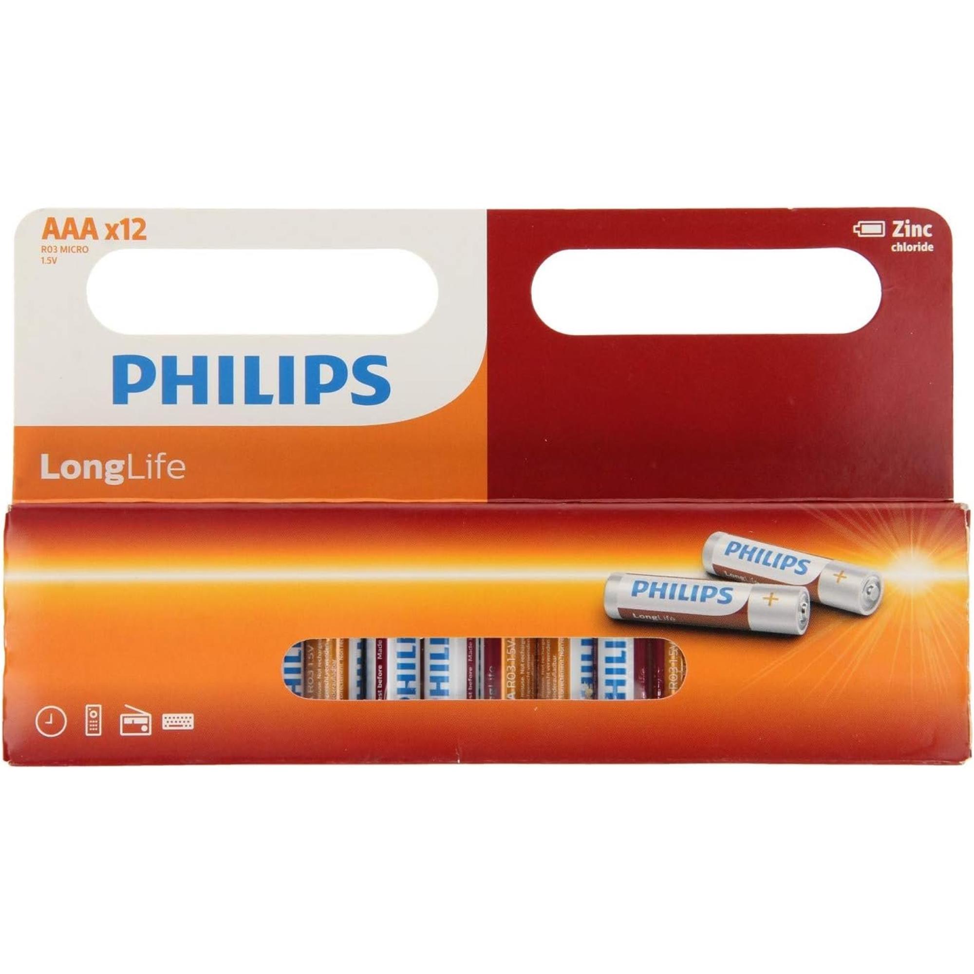 Baterie Philips R03L12W/10 LongLife AAA 12 ks